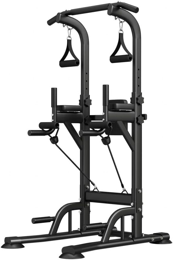 Freestanding Power Tower Dip Station, Adjustable Pull Up Bar for Home Gym with Backrest & Resistance Bands, 450 LBS Heavy Duty Multi-Function Calisthenics Workout Equipment for Adults & Teens