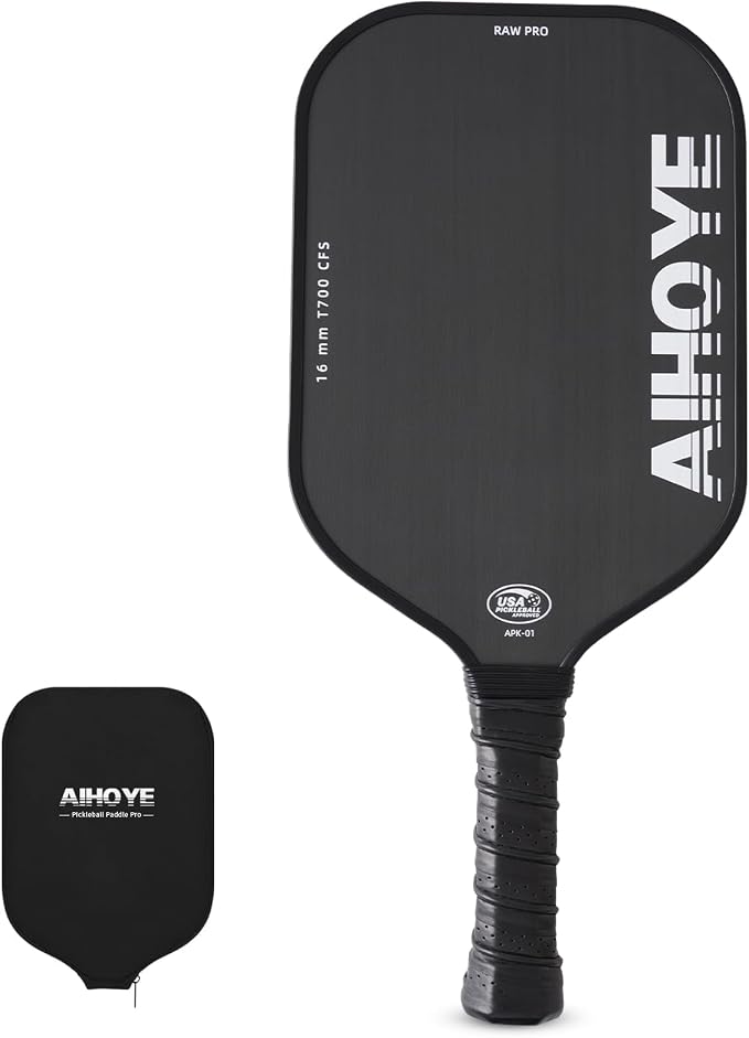 Aihoye PRO Pickleball Paddles- Raw T700 Carbon Fiber Textured Surface (CFS) with High Grit & Spin, Pickleball Paddles with 16MM Polypropylene Honeycomb Core, USAPA Approved