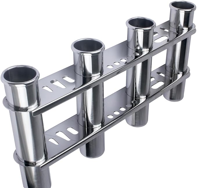 Wall Mounted Fishing Rod Holder for Boat, Stainless Steel 4 Tubes Linked Vertical Fishing Rod Rack for Marine Boat,Fishing Boat, Truck