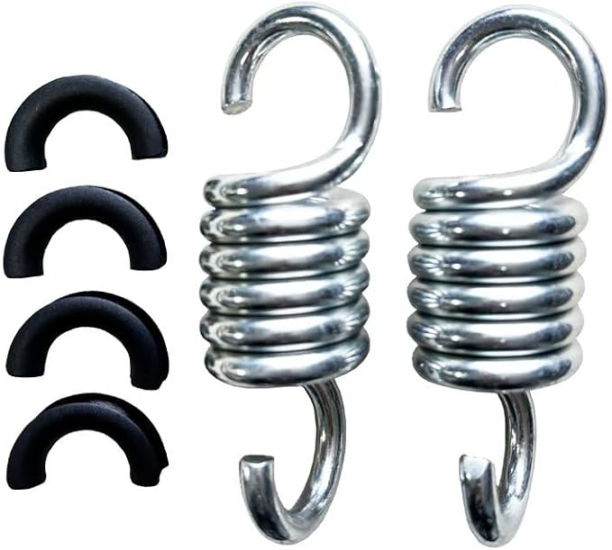 Spring Hooks for Patio Swings 770lb Maximum Weight Recommendation Load-Bearing Hammock Swing Accessories 4.06-Inch Galvanized Hooks 2-Pack Cross Swing Springs with Noise-Reducing Pads
