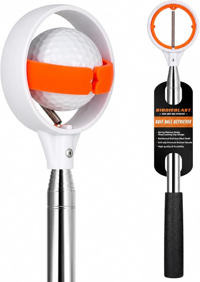 Professional Golf Ball Retriever Telescopic for Water, 9Ft/12Ft/16.3Ft/20Ft Stainless Steel Golf Ball Retriever with Spring Release-Ready Head Locking Clip