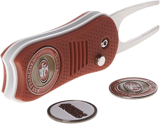 Team Golf NFL Gift Set Retractable Divot Tool with 3 Double-Sided Magnetic Ball Markers, Patented Single Prong Design, Causes Less Damage to Greens, Retractable Mechanism