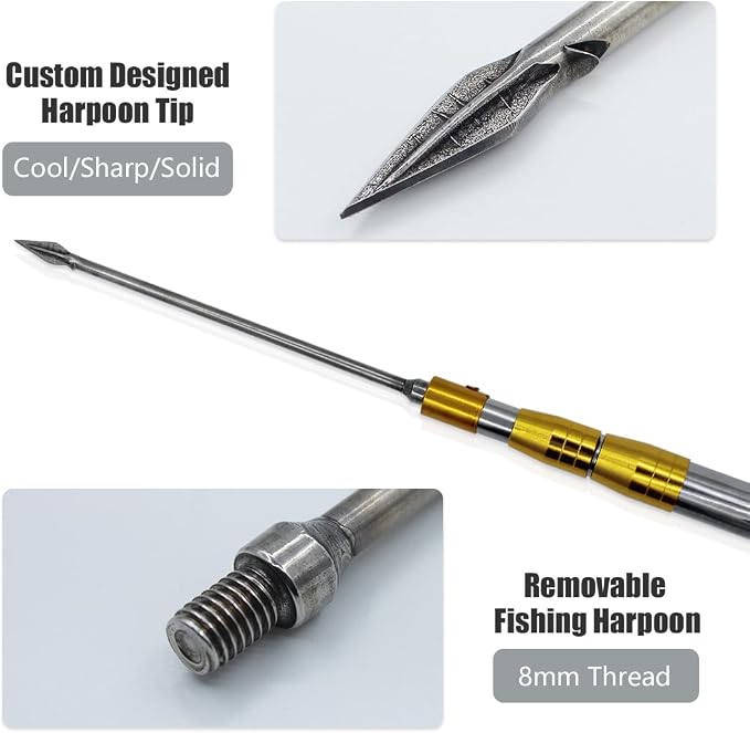Dutiplus Telescopic Fish Gaff with 1~5 Teeth Assorted harpoons Barbed, Sea and Ice Fishing Spear Gig for Hunting Fish Frog Mole