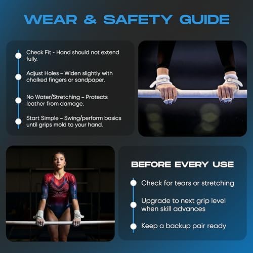 Gibson Athletic Just Right Uneven Bar Gymnastics Grips for Girls - Narrow Fit Leather Hand Grips for Gymnastics Bars - Gymnastics Equipment & Accessories, Made in USA