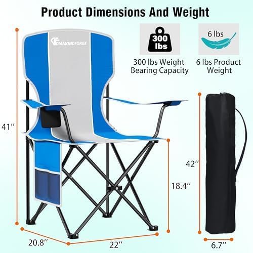 Camping Chairs, 300 LBS High Back Lawn Chairs Folding 2 Packs (Blue Gray) | Outdoor Portable Folding Camping Chairs for Adults, with Cup Holder for Picnic, Lawn, Beach, Park, Fishing and Sports