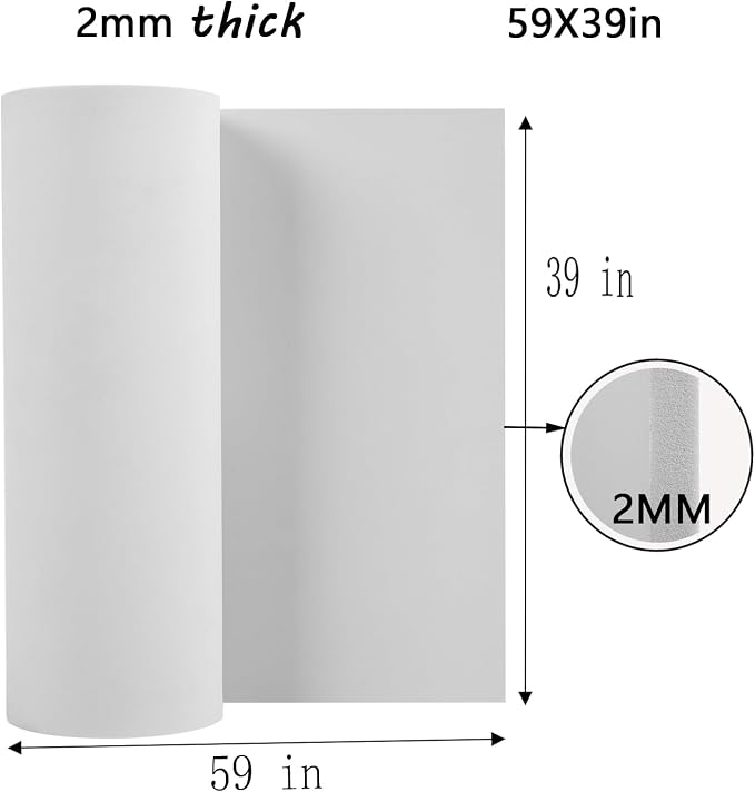 AMZQNART 2Pcs EVA Foam, Cosplay Foam Roll 2mm, 39 x 59in (16sqft×2) Suitable for Large Foam Cosplay Modeling, DIY Projects, Crafts, Ultra High Density 90 kg/m3. White