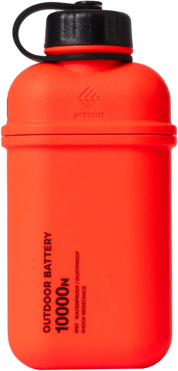 ELECOM NESTOUT Rugged Power Bank, 10000mAh Outdoor Battery Charger, 20W USB-C Fast Charging PD, Waterproof IP67, Durable Shockproof, Battery Pack for iPhone Hiking Travel Camping (Orange, 10000mAh)