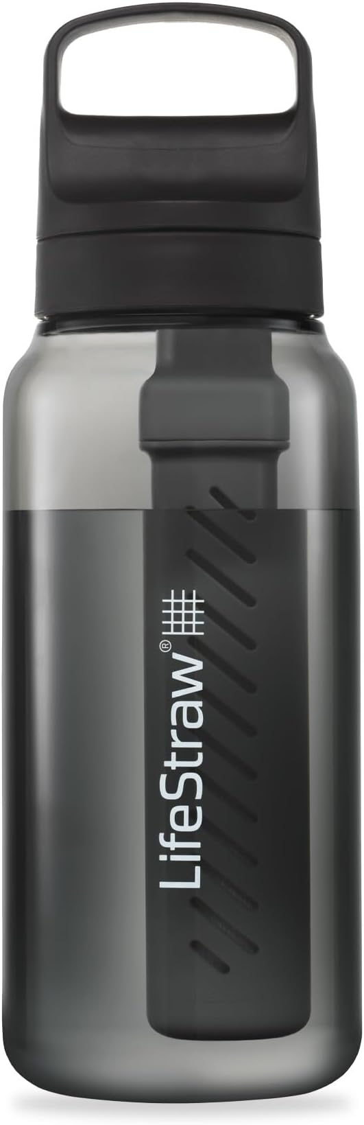 LifeStraw Go Series — BPA-Free Water Filter Bottle for Travel and Everyday Use removes Bacteria, Parasites and Microplastics, Improves Taste, 1L, Nordic Noir'
