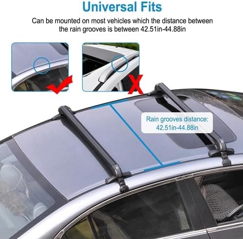 2PCS Universal Roof Rack Cross Bar 110cm/43-inch Luggage Racks Replacement Cross Bars with Anti-Theft Lock Adjustable Window Frame for Bike Kayak Cargo Luggage
