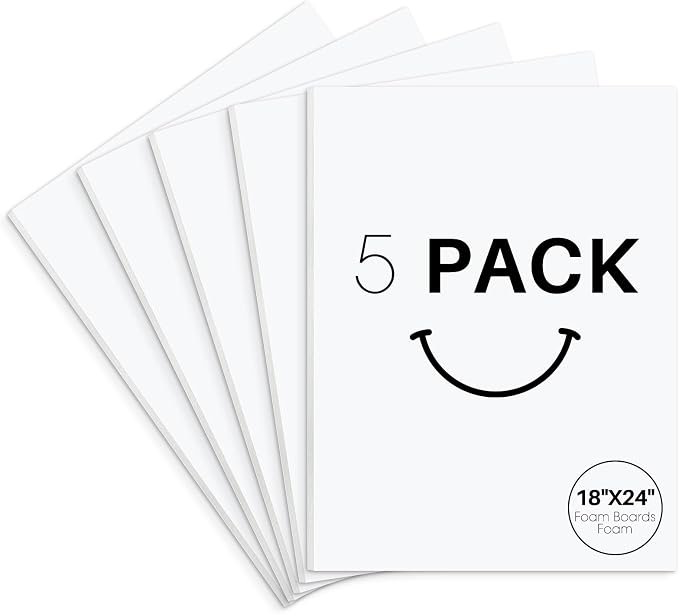 Golden State Art, Acid Free 5 Pack 18x24 White Foam Boards Foam Core Poster Board, 1/8'' Thick Polystyrene Foam Sheet for Projects, Mounting, Crafts, Art and Presentations