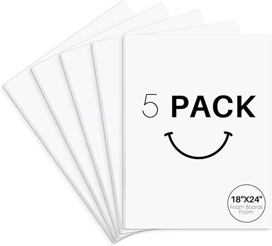 Golden State Art, Acid Free 5 Pack 18x24 White Foam Boards Foam Core Poster Board, 1/8'' Thick Polystyrene Foam Sheet for Projects, Mounting, Crafts, Art and Presentations