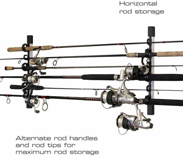 Rush Creek Creations 6 Rod Fishing Holder - Vertical/Horizontal Rack for Garage Organization and Wall Storage