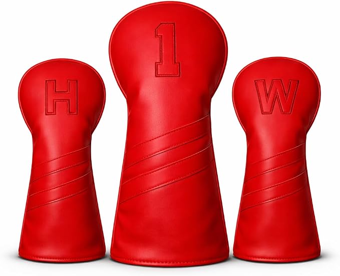 Leather Golf Headcovers Set of 3 – Driver (1), Fairway Wood (W) & Hybrid (H) – Premium Retro PU Leather Golf Club Head Covers – Fits 460cc – Detroit Golf Co.