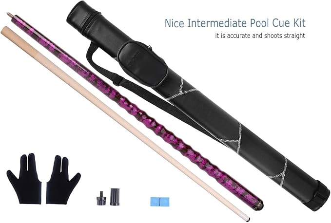 Ergonomic Design 13mm Tip 58" Maple Pool Cue Stick Kit with Hard Case