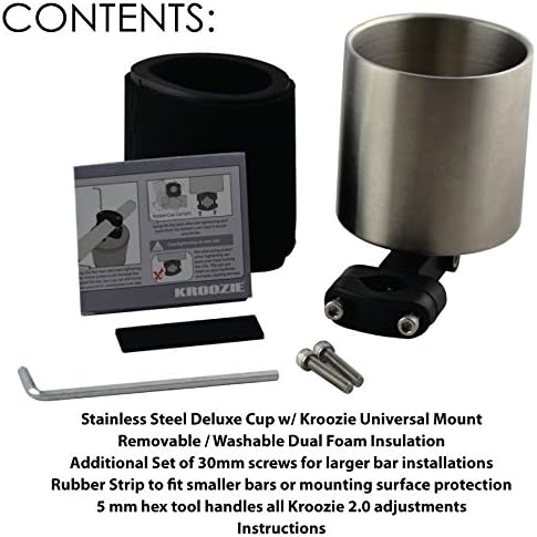 Kroozie Deluxe Bike Bottle Holder – Universal, Stainless Steel Bike Cup Holder for Handlebars – For Vertical or Angled Bars & Drinks up to 48 Oz. – Stroller, Cruiser, & Ebike Accessories