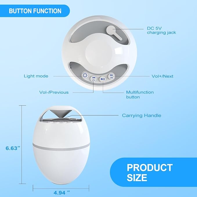 Floating Pool Speaker With Lights, Portable Bluetooth IP68 Waterproof Hot Tub Speaker for Outdoor Sports Home Party, Louder Volume, Rich Bass, Mic, 82 ft Wireless Range