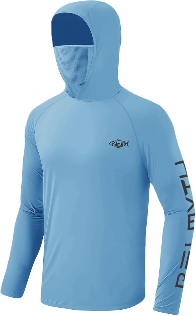 Palmyth Men's Fishing Hoodie Shirt UPF 50+ Quick-Dry Breathable Long Sleeve | Long Sleeve Fishing Shirt, UPF 50+ Sun Protection, Quick-Dry Fabric, Breathable Mesh Back, Built-in Face Mask, 4-way Stretch