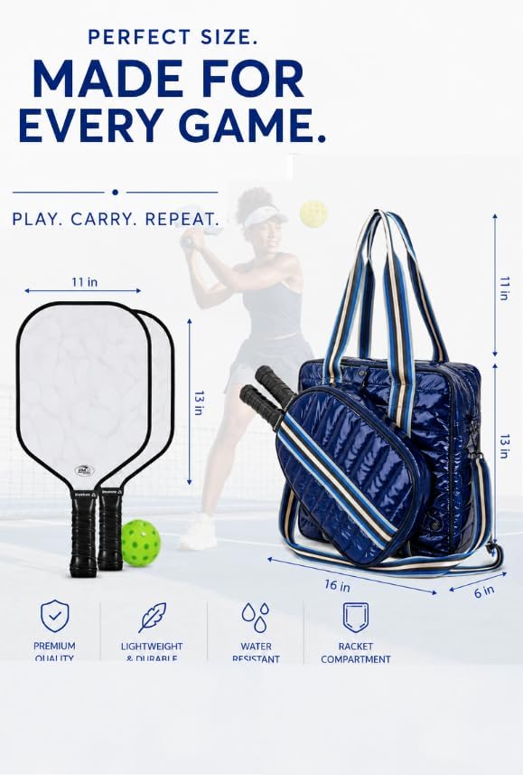 Pickleball Bag Set with Racket Compartment, Quilted Tote and Sling Bag