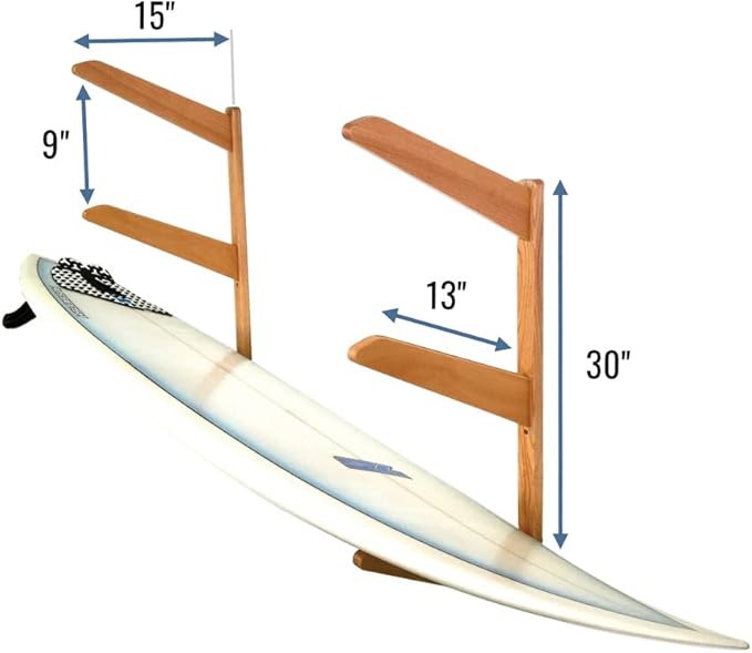 StoreYourBoard Timber Surfboard Wall Rack, Holds 3 Surfboards, Wood Home Storage Mount System