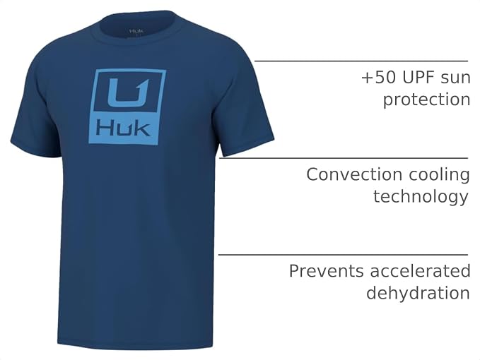 HUK Mens Performance Fishing Logo Tee, Short Sleeve T-Shirt for Men