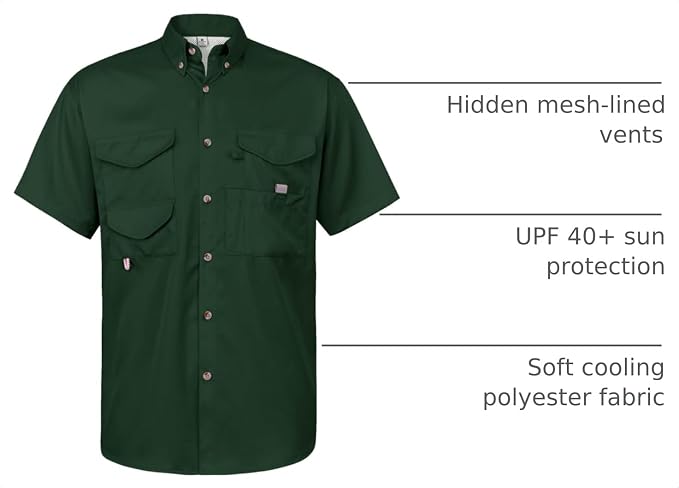 Alimens & Gentle Short Sleeve Fishing Shirt Wicking Fabric Sun Protection Casual Button Down Shirts