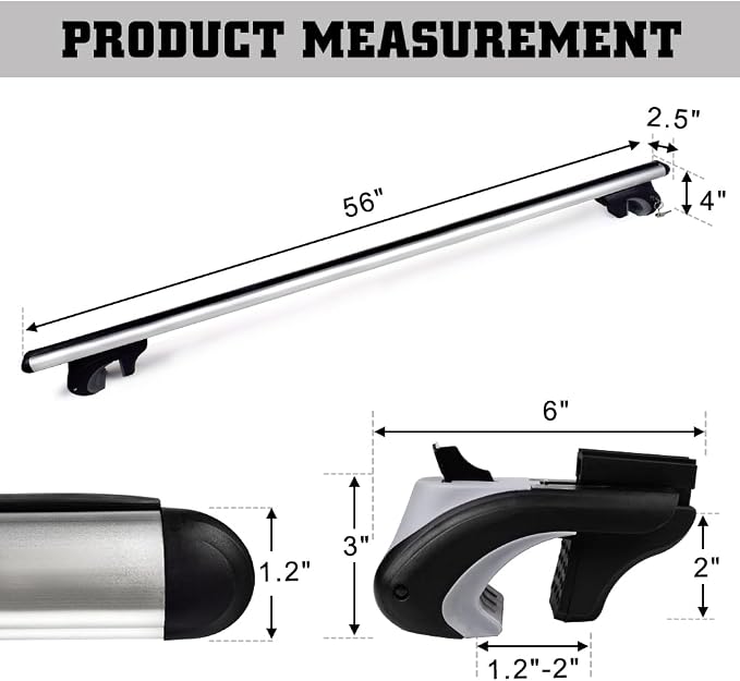 Aero Aluminum Universal 56'' Roof Rack Cross Bars, Existing Raised Side Rail with Gap -200 lbs Load Capacity
