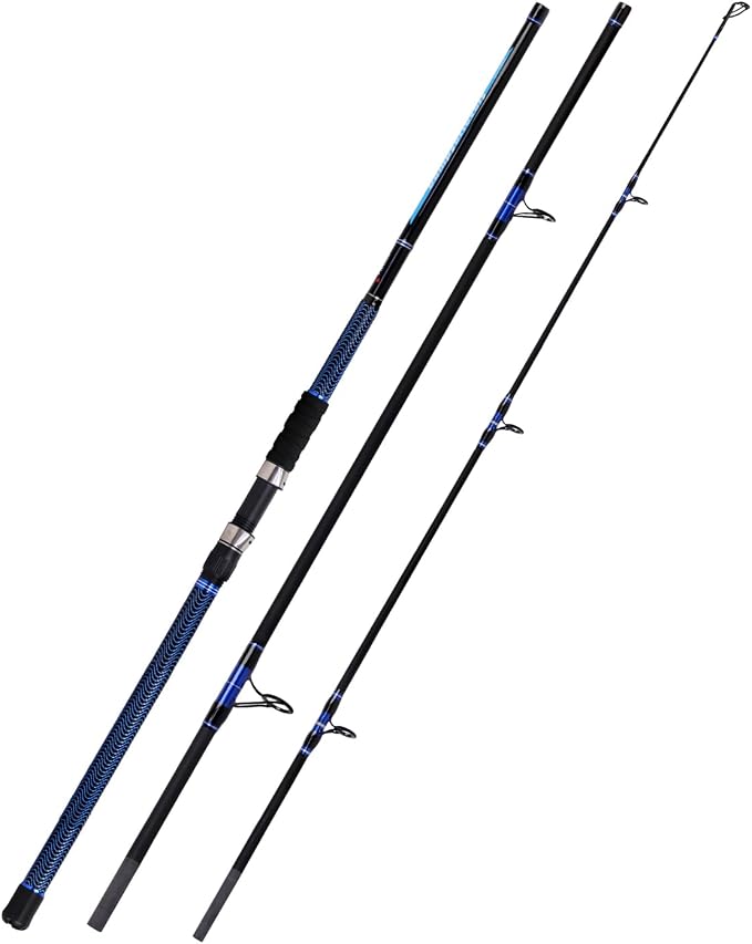 Fiblink Surf Fishing Rod Carbon Surf Spinning Rod Portable Travel Saltwater Beach Blue Surf Rod with SuperPolymer Handle 8'6"/9'/10'/12'/15'