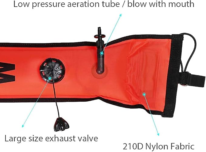 5ft Red Scuba Diving Open Bottom Surface Marker Buoy (SMB) with 98ft Finger Spool Alloy Dive Reel and Double Ended Bolt Clip - Gray