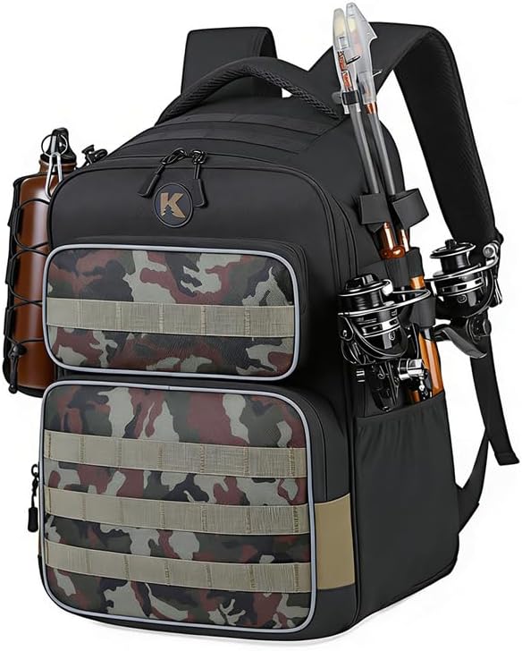 Fishing Backpack with Rod Holder Lightweight Water Resistant Tackle Backpack for Freshwater or Saltwater Large Storage High-Performance Fishing Bag