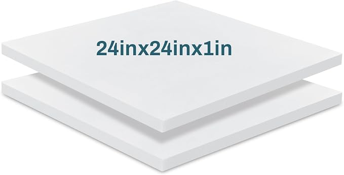 Frienda 2 Pack 1" x 24" x 24" Upholstery High Density Foam Cushion Replacement Square Cut to Size Foam Couch for Chair Couches Padding Shipping Packing DIY Cosplay Projects(White)