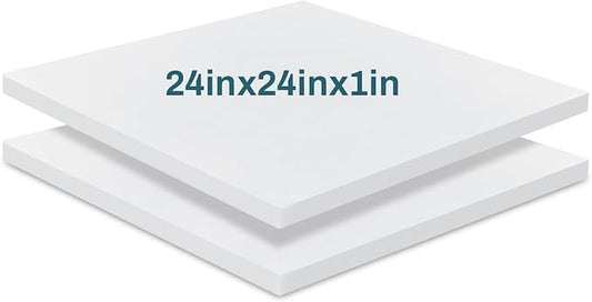 Frienda 2 Pack 1" x 24" x 24" Upholstery High Density Foam Cushion Replacement Square Cut to Size Foam Couch for Chair Couches Padding Shipping Packing DIY Cosplay Projects(White)