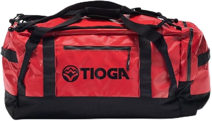 TIOGA Venture Outdoor Duffel Bag with Backpack Straps, Weather Resistant, Rugged Construction, Gear Hauling for Outdoor Adventures, Medium / 50L, Red