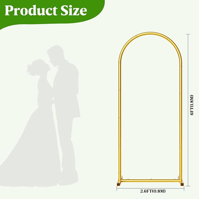 6FT Metal Wedding Arch Backdrop Stand,Stable Wedding Arch Frame for Wedding Ceremony Birthday Party Baby Shower Graduation Anniversary Floral Decoration,Gold