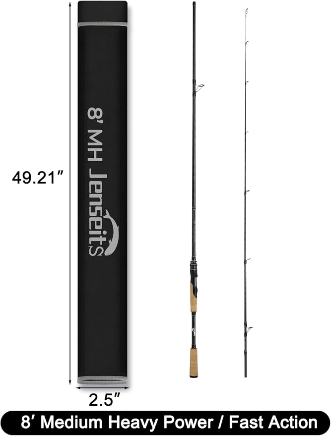 Jenseits Carbon Fiber Fishing Rod Series (6-12 Ft), Spinning & Casting Rods with Stainless Steel Ceramic Guides, Fast Action Fishing Pole for Bass, Trout, Walleye & Surf Fishing