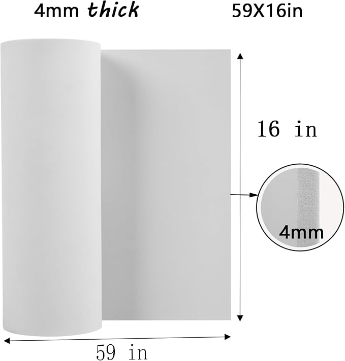 AMZQNART EVA Foam 4mm, Cosplay Foam 16x59 inch White, High Density 90 kg/m³, for Craft Projects Cosplay Costumes, Fake Weapons, Decorations, Christmas, Easter, Thanksgiving, etc.