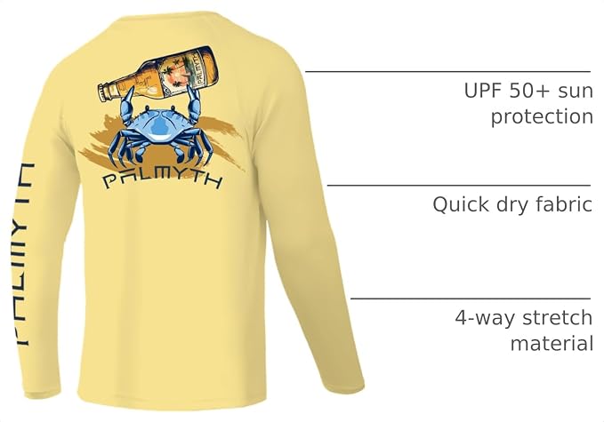 Palmyth Fishing Shirts for Men Long Sleeve UPF 50+ T Shirt Sun Protection | Quick Dry, Sun Protection, Myth-Cool Fabric, Fish Print, Moisture Wicking, Stretchy, Breathable, Fishing,Boating,Outdoor Wear