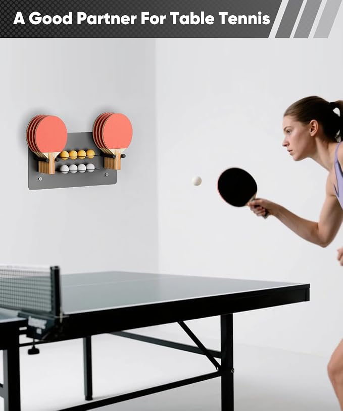 Ping Pong Paddle Holder, Wall Mounted Metal Magnetic Table Tennis Storage Rack Holds
