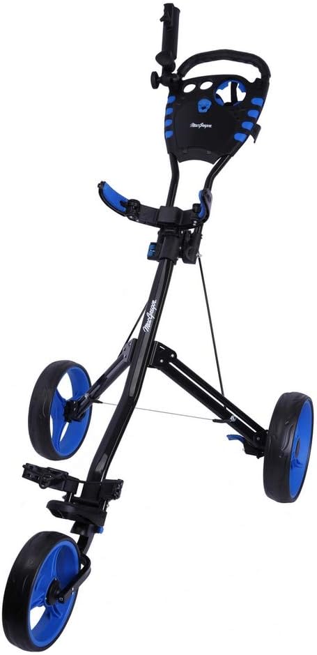 MacGregor Golf VIP 3 Wheel Golf Push Pull Cart - Foldable Lightweight Design with Foot Brake, Umbrella Holder and Drinks Holder