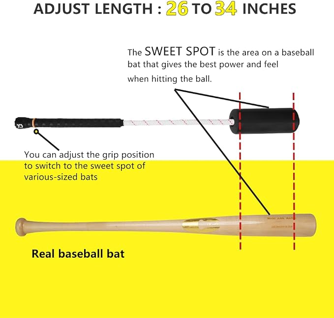 Baseball & Softball Swing Trainer Bat - Batting Practice Equipment - Includes Rope Swing Training Bat with 12 Training Balls & Tote Bag, Training Tool, Batting Aid