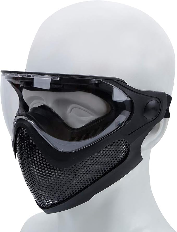ATAIRSOFT 2 Modes Airsoft Mask Full Face Tactical Safety Protective Mask Anti-Fog Goggles Set with 3 Interchangable Lens