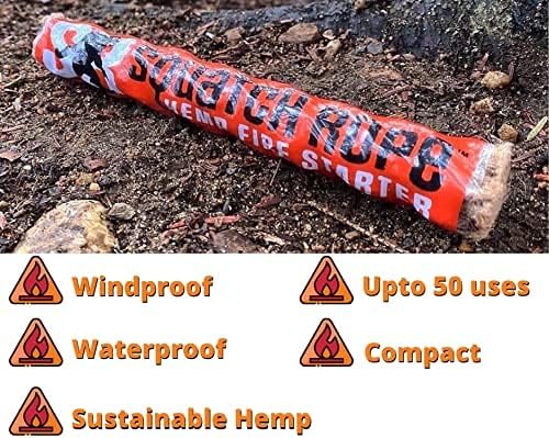 Hemp Fire Starters | Wind Proof, Water Proof, Eco-Friendly Camp Fire Starter Emergency Supplies | Natural Fire Starter Rope Made from Hemp