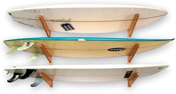 StoreYourBoard Timber Surfboard Wall Rack, Holds 3 Surfboards, Wood Home Storage Mount System