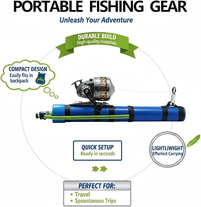 SUFFUSE Fishing Rod, Compact Catapult Fishing Pole, Portable Freshwater and Saltwater Fishing Lures Suitable for Outdoor Hunting and Traveling