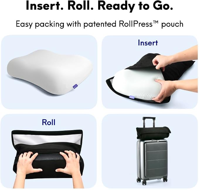 Cushion Lab Travel Deep Sleep Pillow – Compact Memory Foam Neck Pillow for Sleeping, Portable Pillow for Hotels, Camping, Side & Back Sleepers, On-the-Go – Black