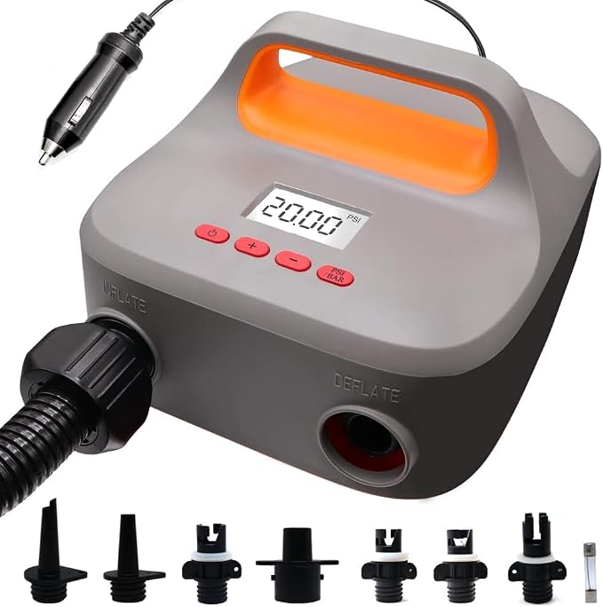 Electric Sup Air Pump, 20PSI High Pressure for Inflatables and Deflation, 6 Nozzles Sup with LCD Display for Inflator Boat, Paddle Board Surf Boats Rubber Inflatable Tents