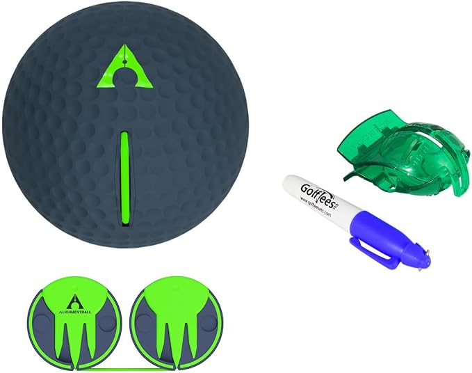 The Alignment Ball - Golf Training Aid for Setup & Alignment - Alternative to Sticks/Rods. Bundle with Golf Ball Alignment Stencil & Pen