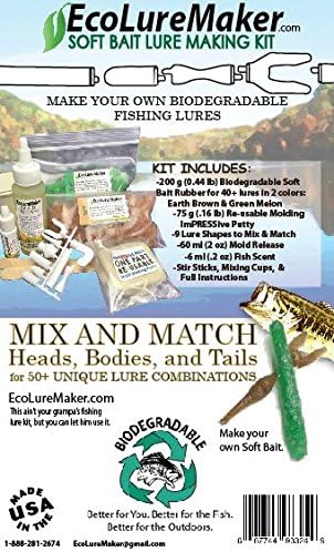 EcoLureMaker Soft Bait Fishing Lure Making Kit DIY Kit with Reusable Mold, Soft Plastic, Pigments & Instructions – Make Your Own Bass, Trout, Panfish & Saltwater Fishing Baits at Home