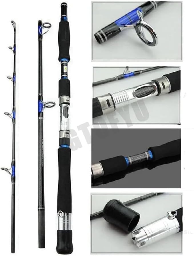 Portable Saltwater Offshore Heavy 3-Piece Spinning Rod 30-50lb Fishing Rod Portable Boat Jigging Trolling Fishing Rod Graphite Spin Rod 6Ft & 7Ft