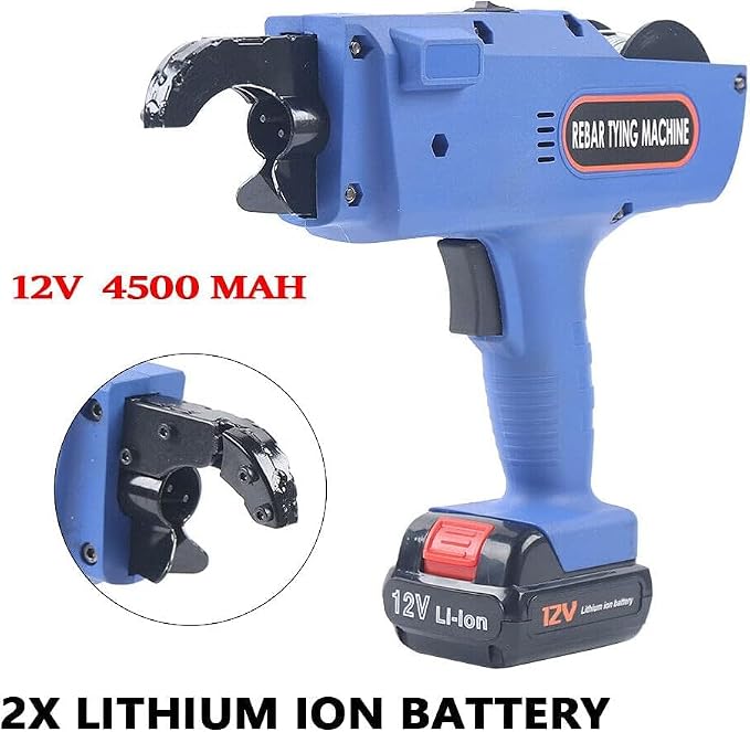 8-34mm Rebar Tying Machine Rebar Tying Tool, Automatic Rebar Tie Wire Twister Rebar Tie Tool w/Pliers + 2 x Batteries, Rebar Tier Tying Machine for Steel Bar Rod Tying Binding, Blue