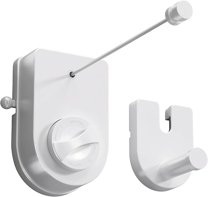 Danpoo Heavy Duty Retractable Clothesline - 13.8ft Adjustable Tension Stainless Steel Laundry Drying Line, Wall Mounted Clothes String with 2-in-1 Hook Base for Indoor, Outdoor, RV, Yard & Bathroom